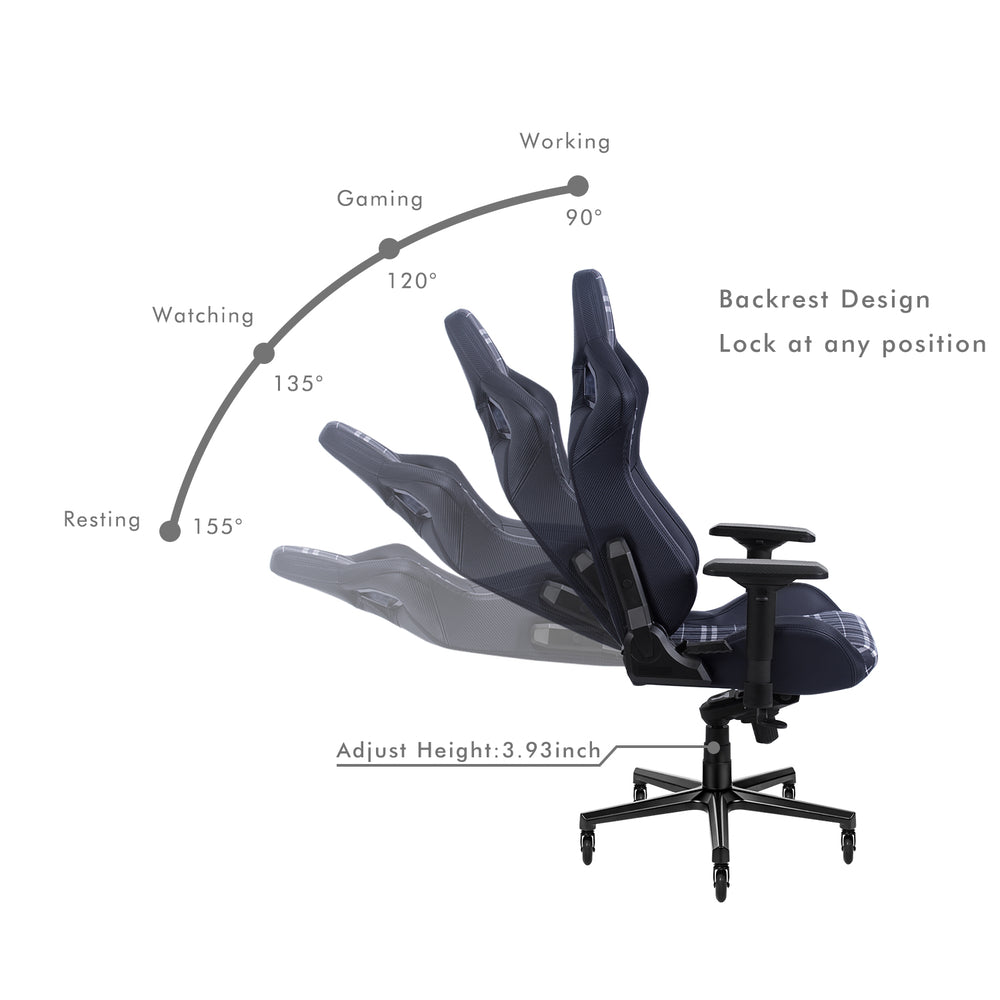 
                  
                    HOBOT Aviator Racing Style Gaming Chair, Reclining Ergonomic Chair，Plaid Cloth
                  
                